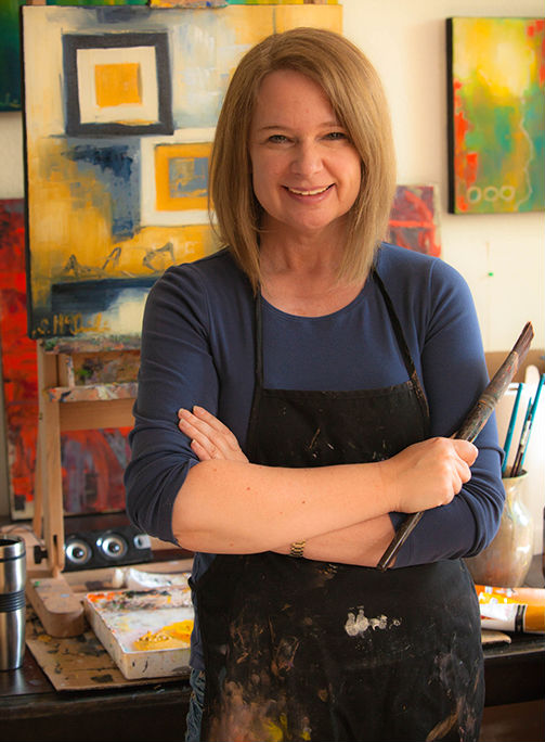 Studio photo of Shelby Mcquilkin, abstract figurative oil painter/artist