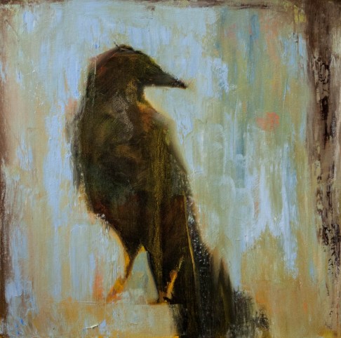 blackbird, crow, bird, blue, contemporary artwork, raven, texture, oil painting, 