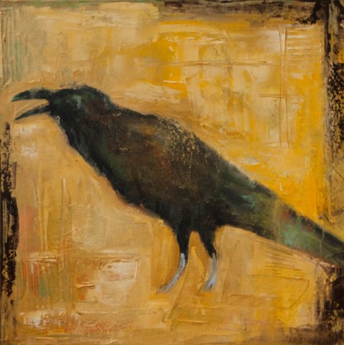 blackbird, crow, bird,yellow, contemporary artwork, raven, texture, oil painting, 