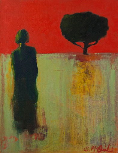 Abstract figurative, contemporary artwork,&nbsp; red, warm colors, oil painting, art for sale, shelbymcquilkin, spiritual art, tree