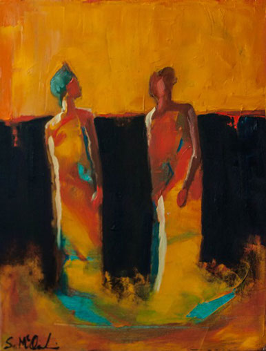 abstract figurative, contemporary artwork, bold color, shelby mcquilkin, art for sale, women, tribal artwork, oil on canvas