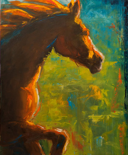 horse painting, bold colors, equestrian, impressionistic, contemporary artwork, horse running wild, freedom, art for sale, shelby mcquilkin, 