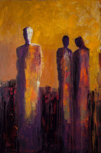 abstract figurative painting, shelby mcquilkin, contemporary artwork, spiritual artwork, yellow, purple, original artwork, 