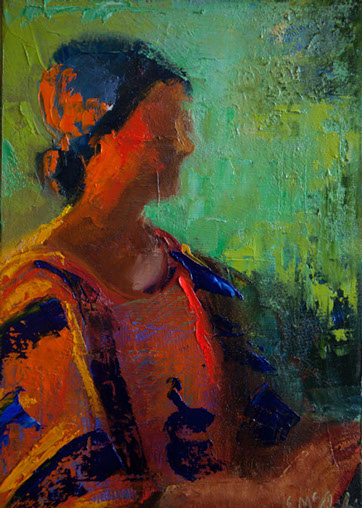 abstract figurative painting, bold color, contemporary artwork, portrait, tribal artwork, woman, textured painting