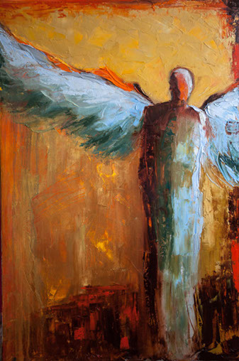 abstract figurative painting, contemporary artwork, spiritual artwork, shelby mcquilkin, angel, wings, original artwork, art for sale, 