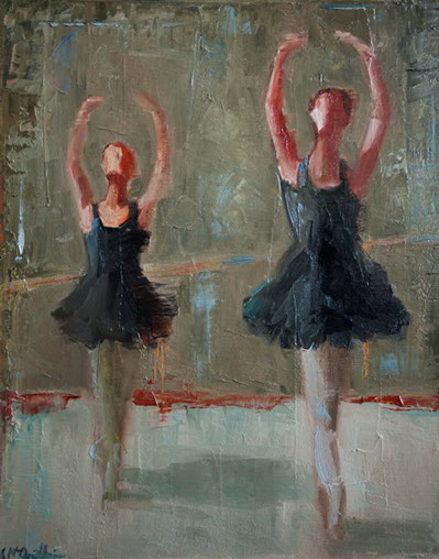 abstract figurative painting, oil painting, shelby mcquilkin, contemporary artwork, ballet, dancers, relevé, performing arts