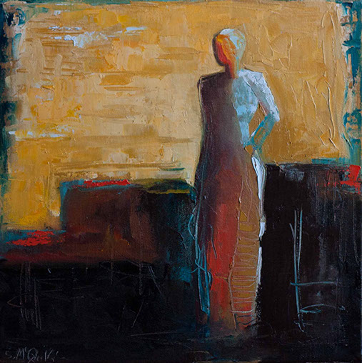 abstarct figurative painting, contemporary artwork, shelby mcquilkin, pioneer, southwestern, original artwork, yellow,