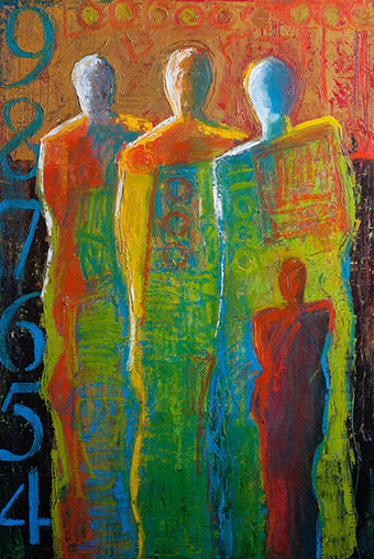 abstract figurative painting, contemporary artwork, colorful artwork, urban artwork, shelby mcquilkin, three figures, artwork for sale, orginal 