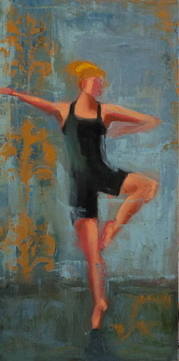 abstract figurative painting, contemporary artwork, shelby mcquilkin, dancer, movement, performing arts, original artwork, blue, choreography